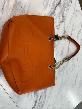 Jimmy Choo Orange Leather Tote with Chain Handles